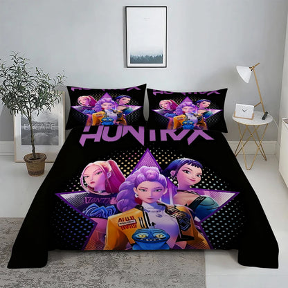 K-Pop D-Demon Hunters 3D Digital Flat sheet set Printing Bedroom Bed Sheet Pillowcase Bedding Kit for Home Decor