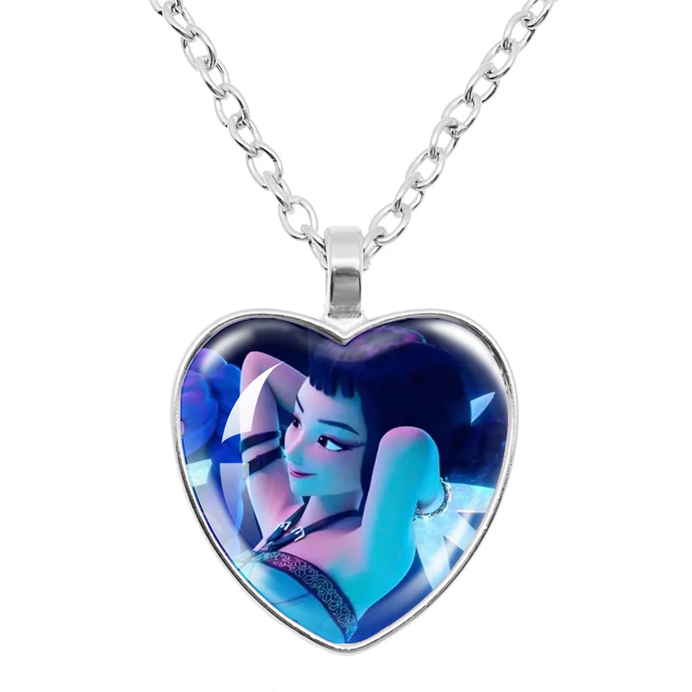 Rumi Zoey Mira Heart Glass Pendant Necklaces KPop Demon Hunters sajaboy Charm Necklace Fans Jewelry Accessories Cosplay Gift