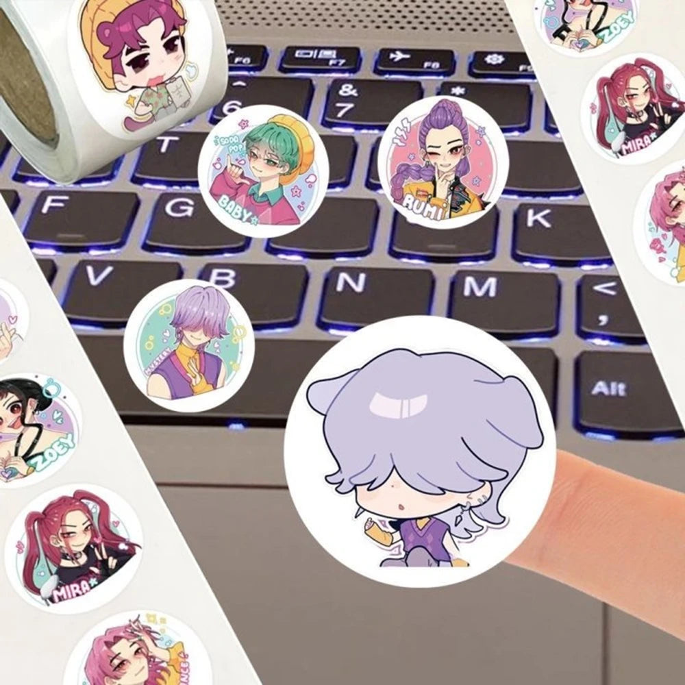 500pcs/roll New Cute Kpop Demon Hunters Cartoon Sealing Stickers Diy Pvc Laptop Decals Decoration Reward Gift Toy
