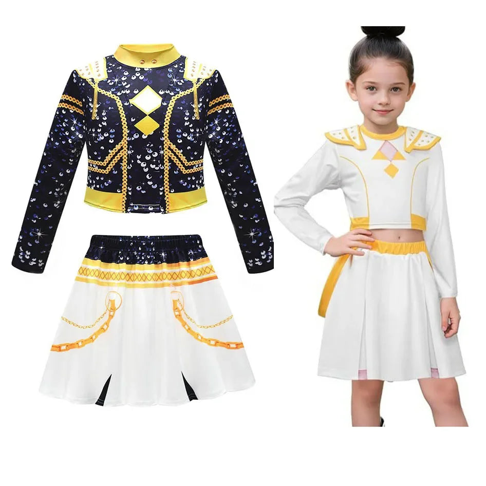 Girls Kpop Zoey Cosplay Costume Halloween Demon Hunters Rumi Mira Cosplay Tops Skirt Clothes Printed Stage Dress Kids Role Play