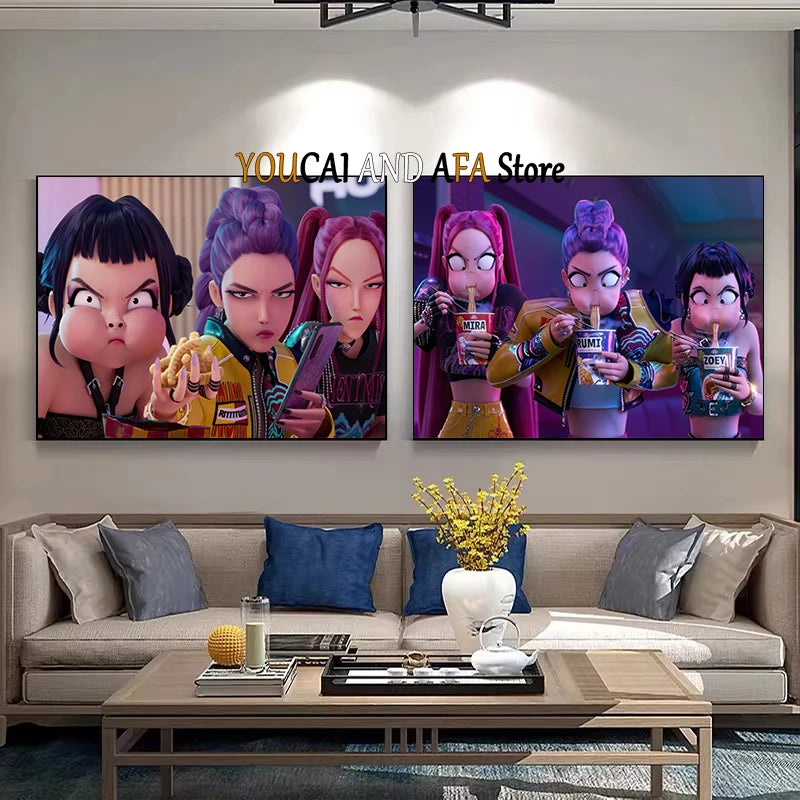 New K-Pop Girls Group Demon Hunters Art Fans Artwork Music Movie Anime Kpop Poster Canvas Painting Wall Pictures Fans Home Decor