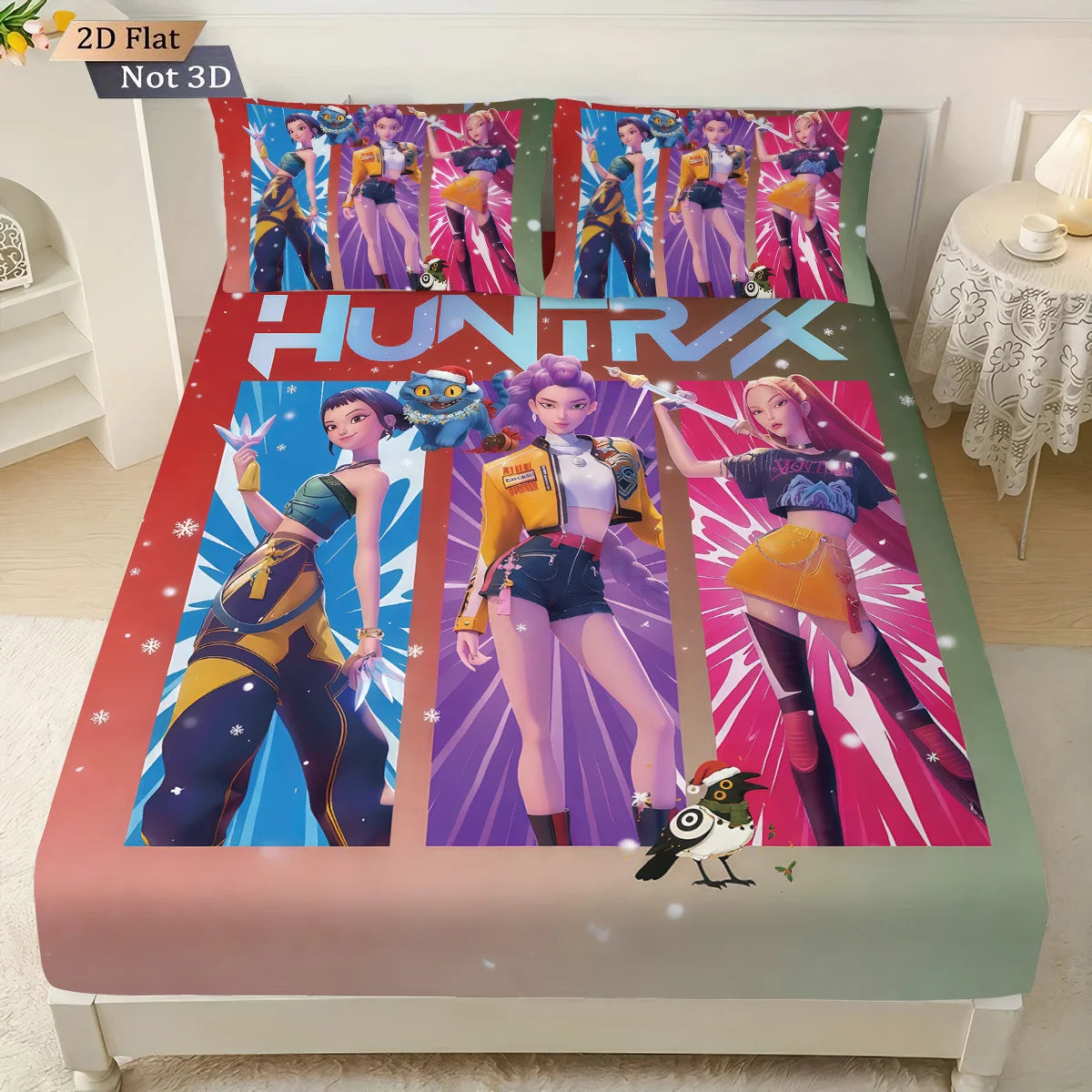 3pcsK-Pop Demon Hunters Printed coreless Fitted Sheet Set Multi Size Soft Bed Cover Bedroom Bedding Decoration Machine Washable