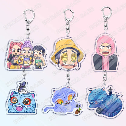 Cute Cartoon Huntrix Saja Boys Acrylic Keychains Ring Double-Sided Key Chain Jewelry Kpop Demon Hunters Fan Love Gifts