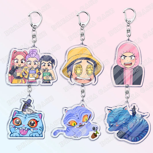 Cute Cartoon Huntrix Saja Boys Acrylic Keychains Ring Double-Sided Key Chain Jewelry Kpop Demon Hunters Fan Love Gifts