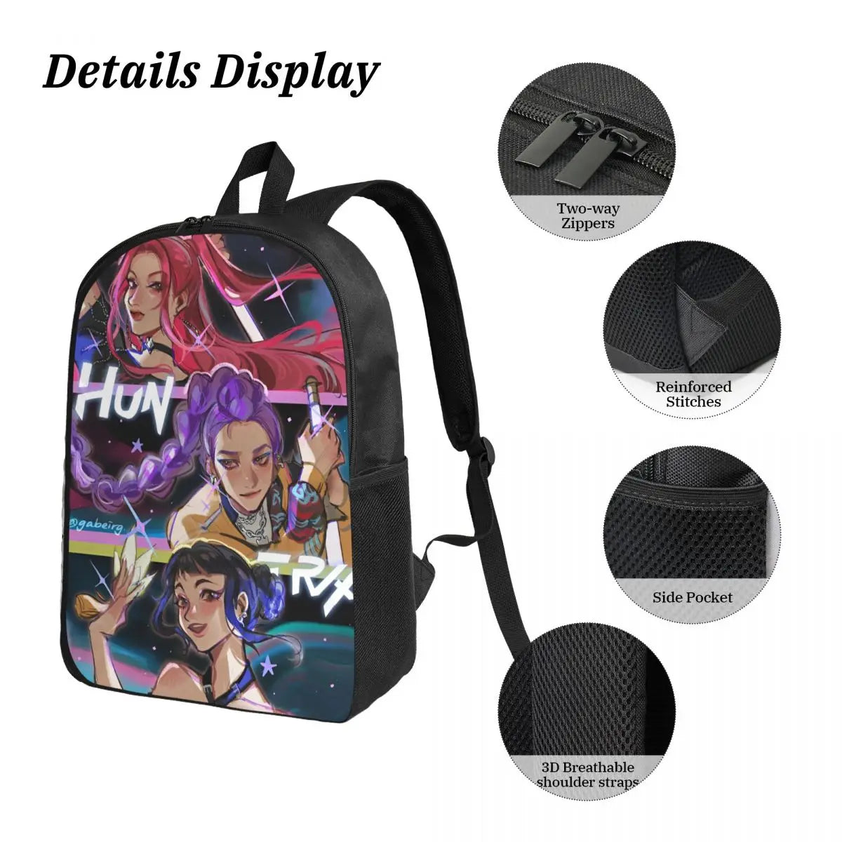 3Pcs Huntri Girl Group K-pop Demon Hunters Backpack Set for Boy Girl Pen Bags Bookbag Sets with Lunch Box For School Knapsack