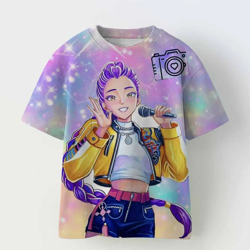Vintage Rumi Tiger KPop Demon Hunters Print T-Shirt Anime Short Sleeve Tee Summer Girl Boy Shirt Casual Tops Crewneck Clothing