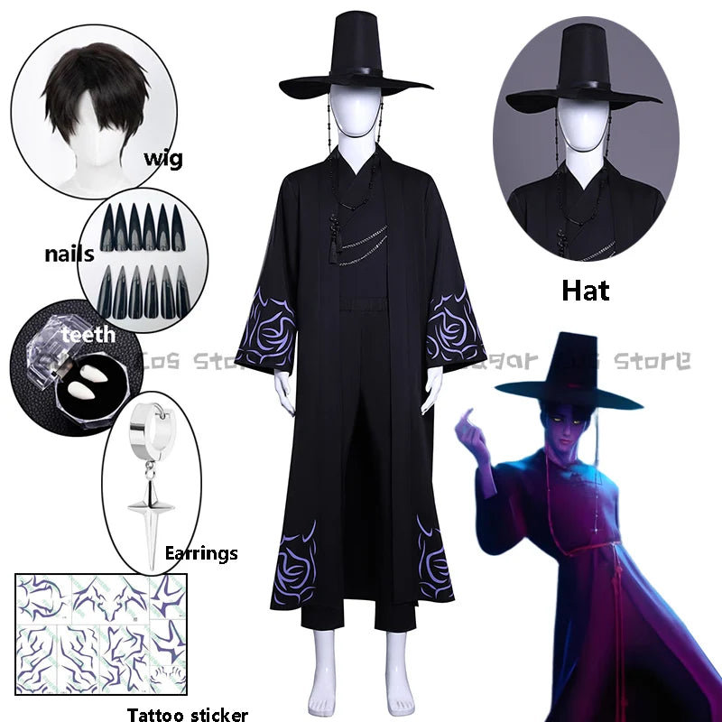 Anime Demon Hunter Saja Boy Jinu Cosplay Costume Wig Kpop Group Singing Korea Style Man Suit Hat Halloween Carnival Party Props