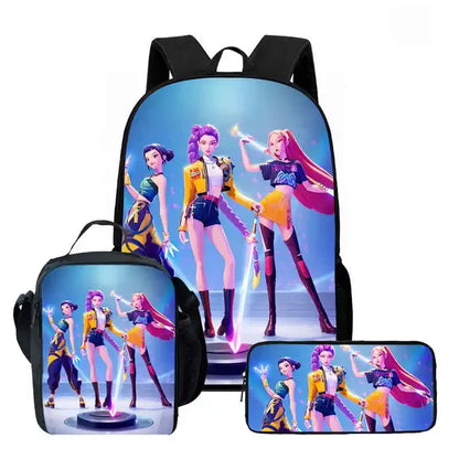 Disney Cartoon KPop Demon Hunters Child School Backpack With Lunch Bags Pencil Bags For,Light Weight Child School Bags