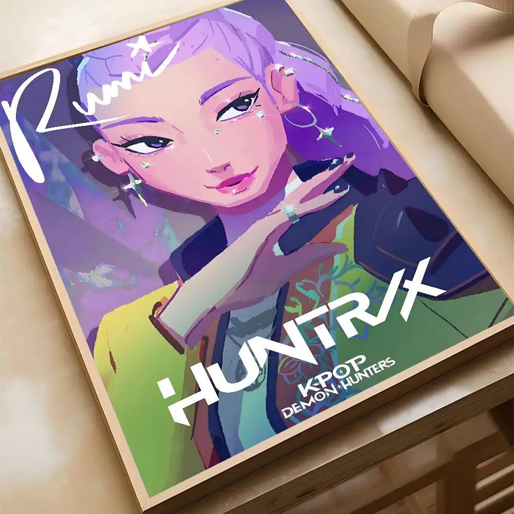 Movie KPop Demon Hunters Poster Self Adhesive Painting Living Room Office Decoration Bedroom Home Wall Sticker Prints