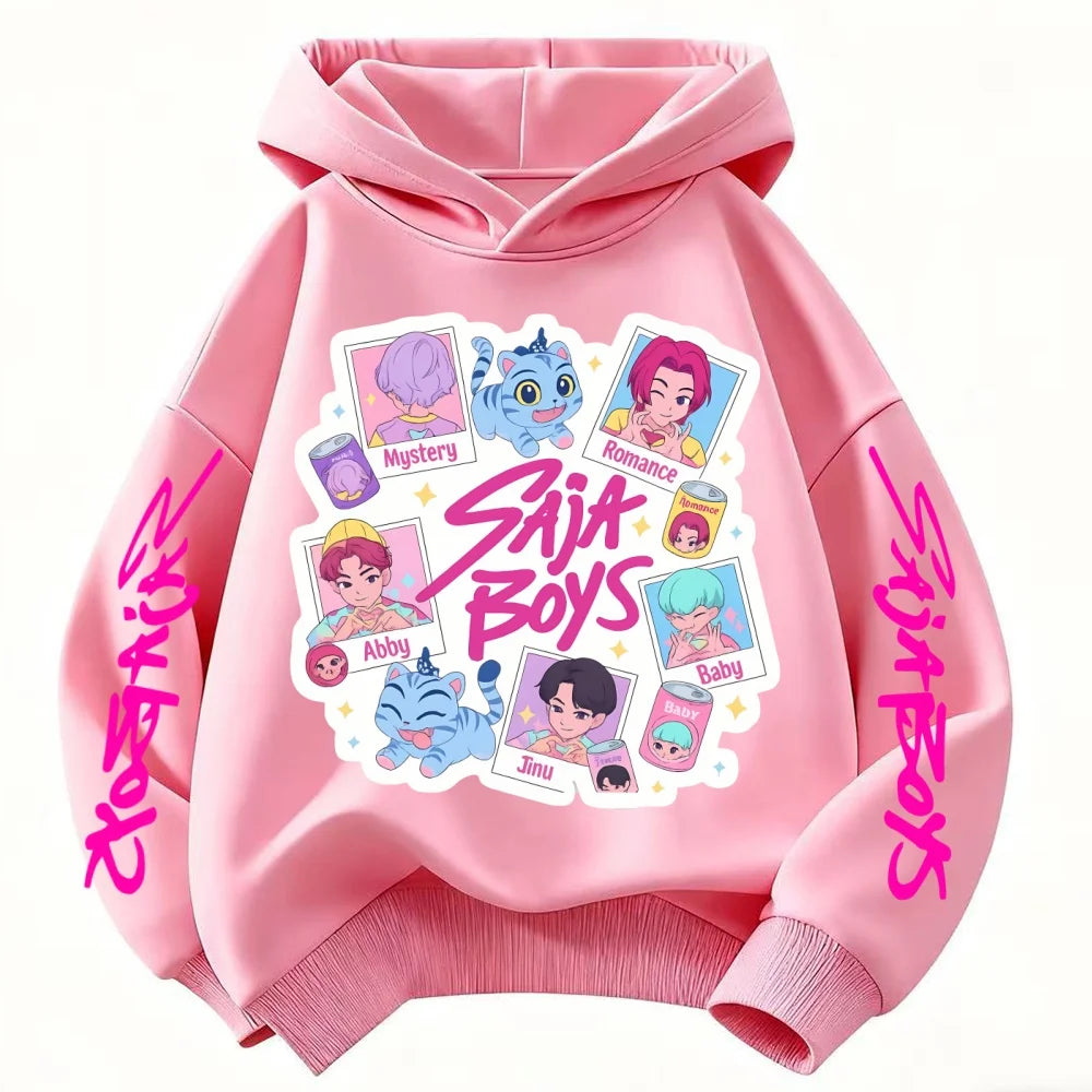 KPop Demon Hunters Children's Hoodies tops Boy Girls Coat Casual Toddle Sweatshirr white pink child 3-12 year the Spring Autumn