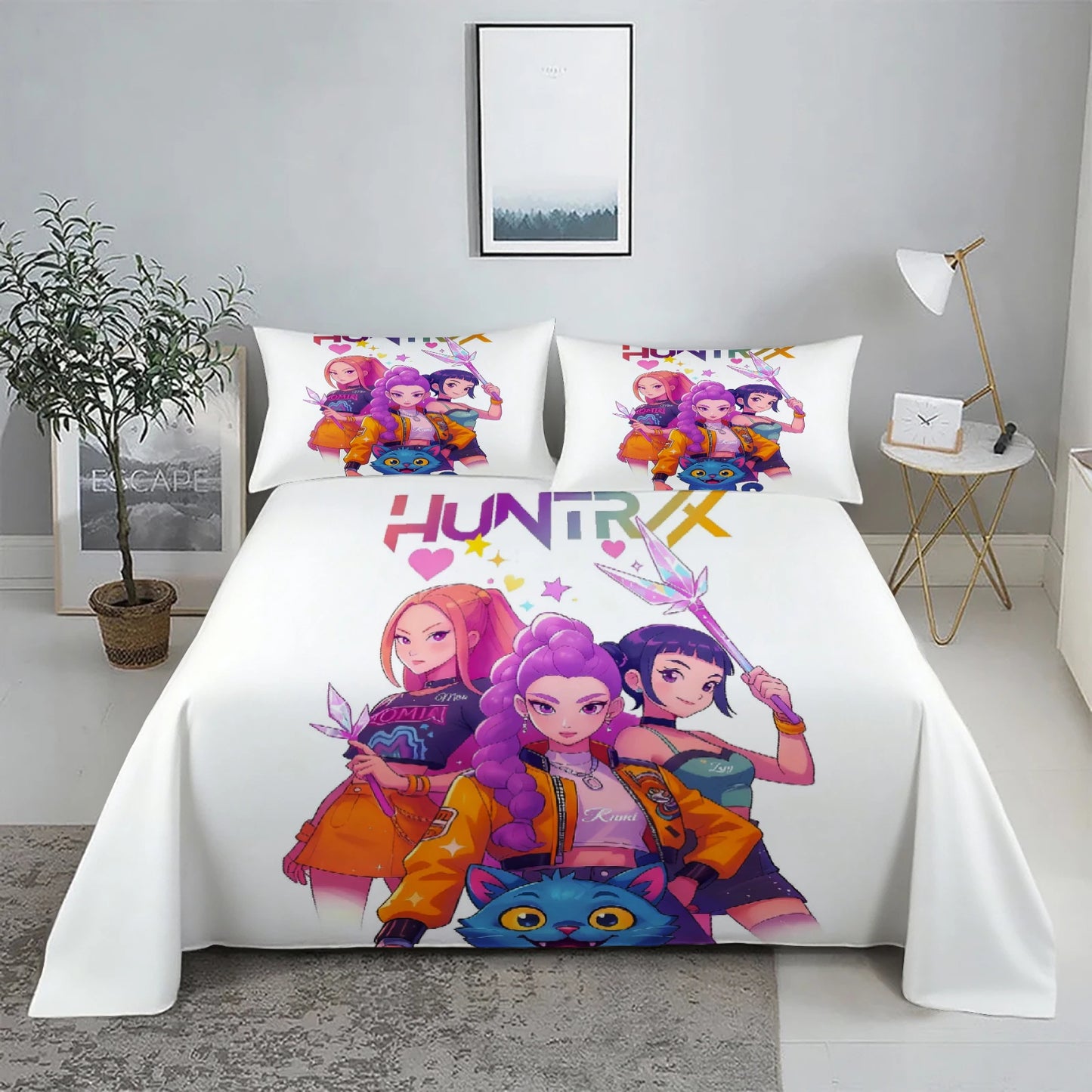 K-Pop D-Demon Hunters 3D Digital Flat sheet set Printing Bedroom Bed Sheet Pillowcase Bedding Kit for Home Decor
