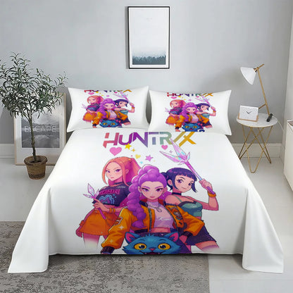 K-Pop D-Demon Hunters 3D Digital Flat sheet set Printing Bedroom Bed Sheet Pillowcase Bedding Kit for Home Decor