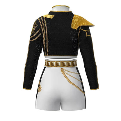 Girls Rumi Zoey Mira Cosplay KPop Demon Hunters Cosplay Costume Children Black Golden Suit Halloween Huntrix Role Playing Outfit