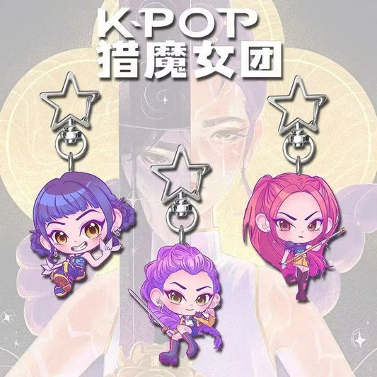 Anime Classics Game Collection K-Pop Demon Hunters Keychain Pendant Huntr-X Keychain - Fan Art Self Made Acrylic Key Ring Gift