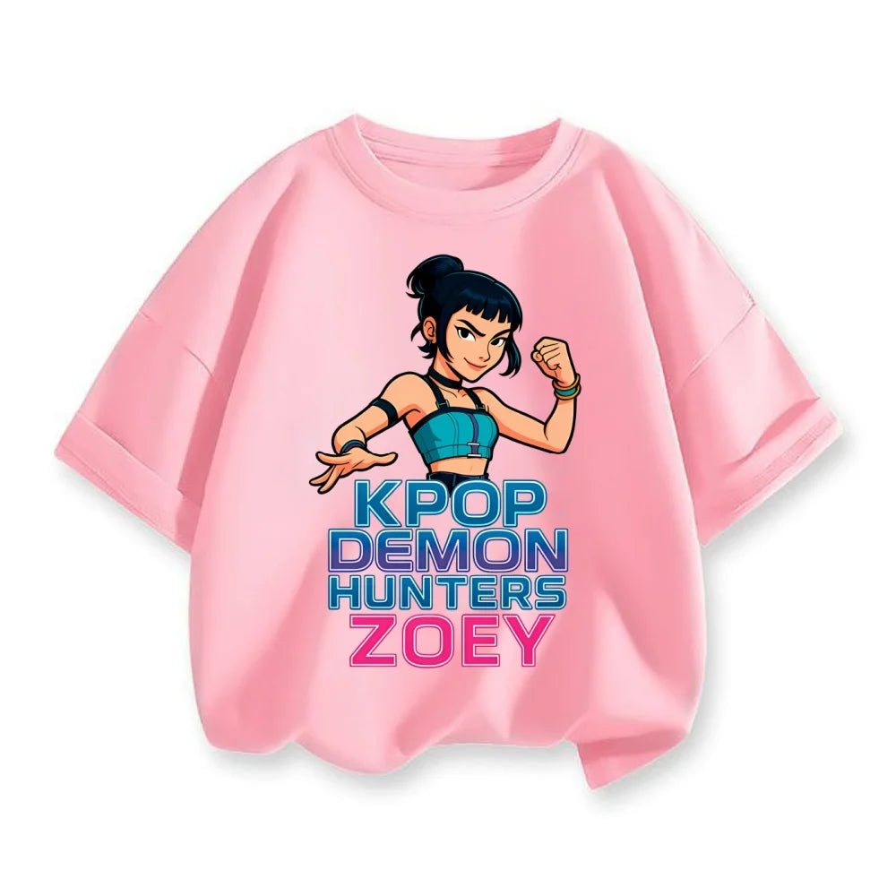 New 2025 Korean Wave Demon Hunter Cotton Printed Fashion Casual Round Neck Cartoon Girl T-shirt
