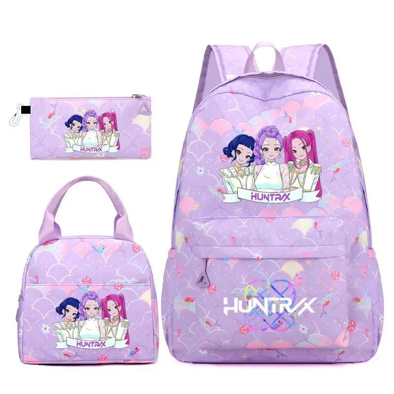 3pcs K-pop Demon Hunters Backpacks Cartoon Anime Schoolbag with A Lunch Bag Waterproof Kids Knapsacks Gifts for Student Rucksack