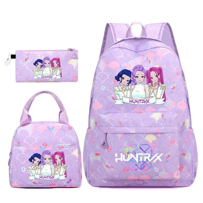 3pcs K-pop Demon Hunters Backpacks Cartoon Anime Schoolbag with A Lunch Bag Waterproof Kids Knapsacks Gifts for Student Rucksack