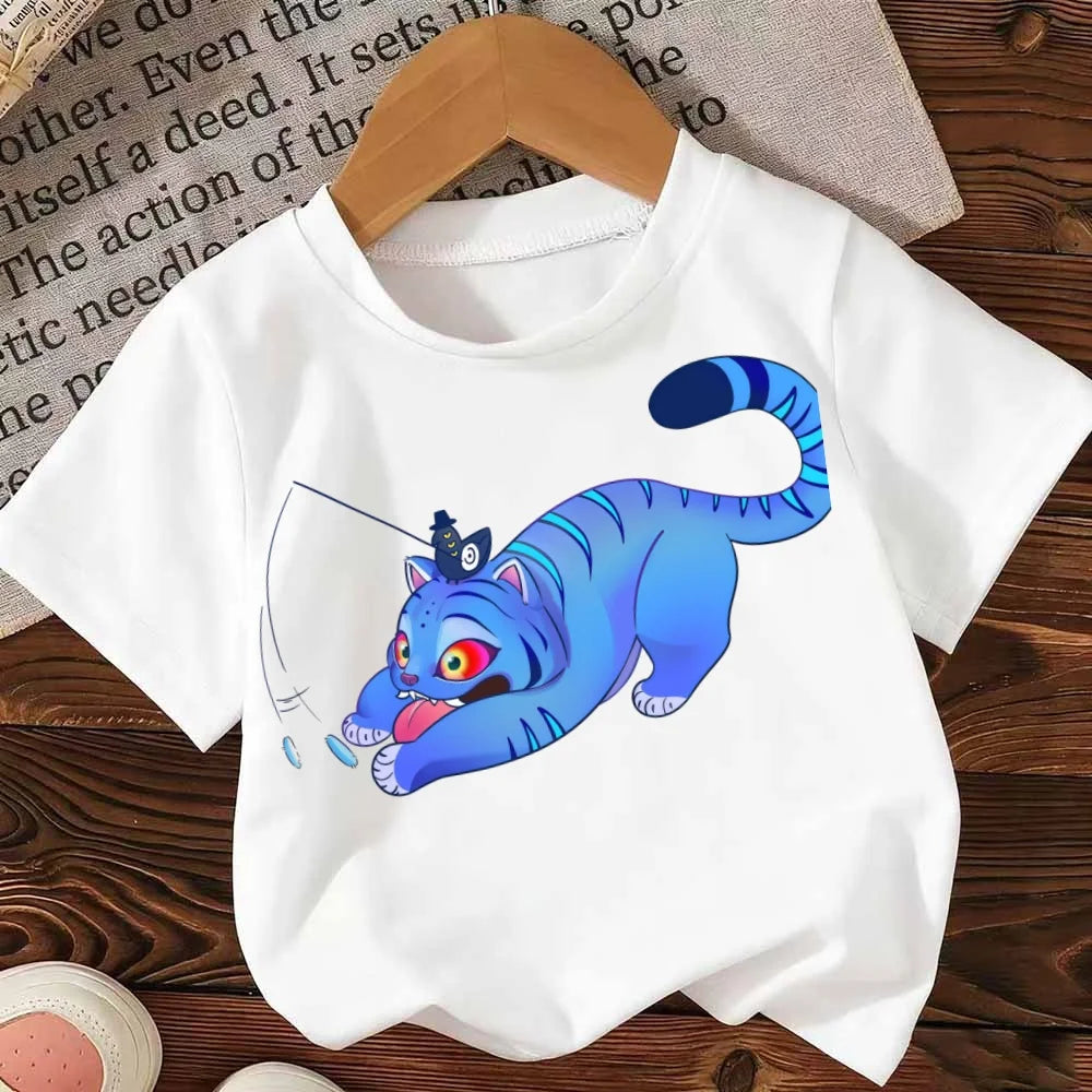 Demon Hunters Kpop T-shirt Girls Boys Short Sleeve Purple Tee Anime Children's Clothing Huntrix Tiger Harajuku Tops Tshirt Gifts