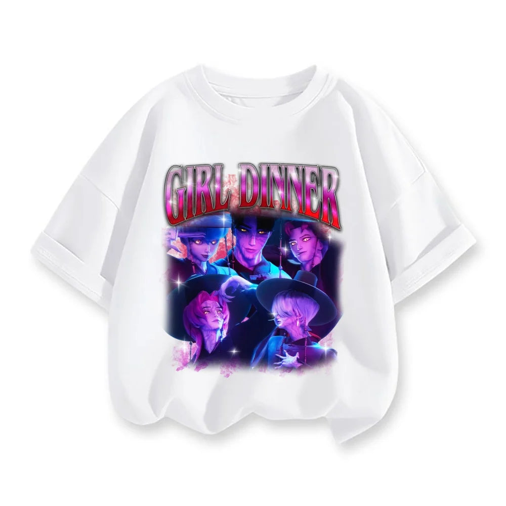 2025 Movie KPop Demon Hunters T-shirt Summer Short Sleeve Tee for Casual Loose 3-12 Year Girl Boy Graphic Printed Tops