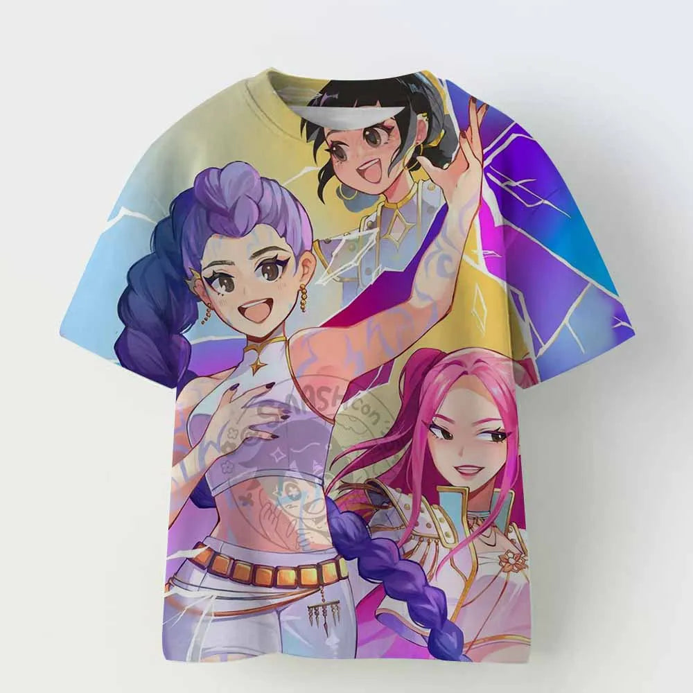 Kids T-shirt KPop Demon Hunters Print Fashion Casual Tops 2025 Movie Crew Neck Cartoon Girls Boys Tee Casual Baby Girl Clothes