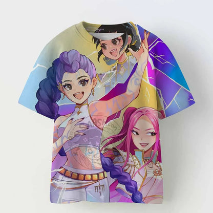Kids T-shirt KPop Demon Hunters Print Fashion Casual Tops 2025 Movie Crew Neck Cartoon Girls Boys Tee Casual Baby Girl Clothes