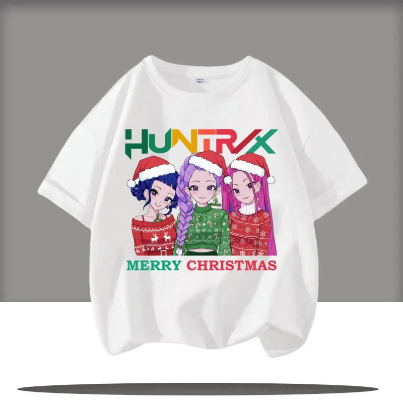 2025 New Hot KPop Demon Hunters Child Short Sleeve T-shirt Anime Character Print Tees Boys Girls Casual Tops Birthday Gift