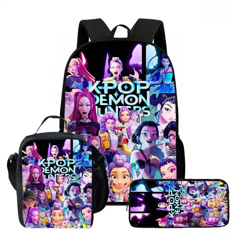 Disney Cartoon KPop Demon Hunters Child School Backpack With Lunch Bags Pencil Bags For,Light Weight Child School Bags