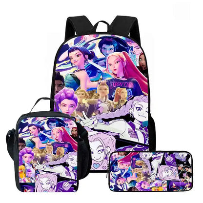 Disney Cartoon KPop Demon Hunters Child School Backpack With Lunch Bags Pencil Bags For,Light Weight Child School Bags