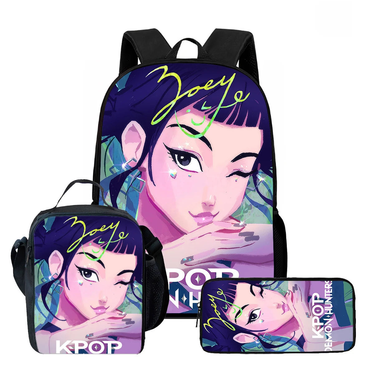 3Pcs Kpop Demon Hunters Huntrix School bags Set for Girls Boys Pencil Boxes Backpack Sets with Lunch Box For School Daypack