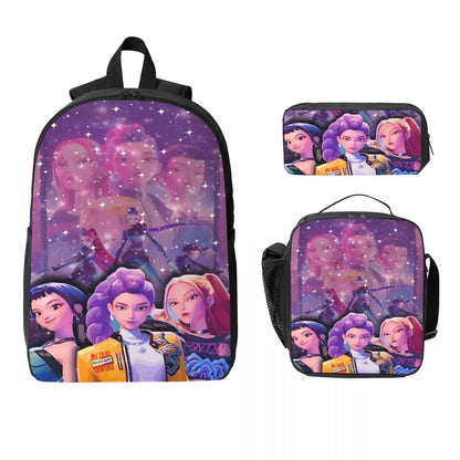 Kpop Demon Hunters Huntrix Movie Backpack Lunch Box Pen Bags for Boys Girls Kindergarten Backpacks Cute School bag Bookbag Set