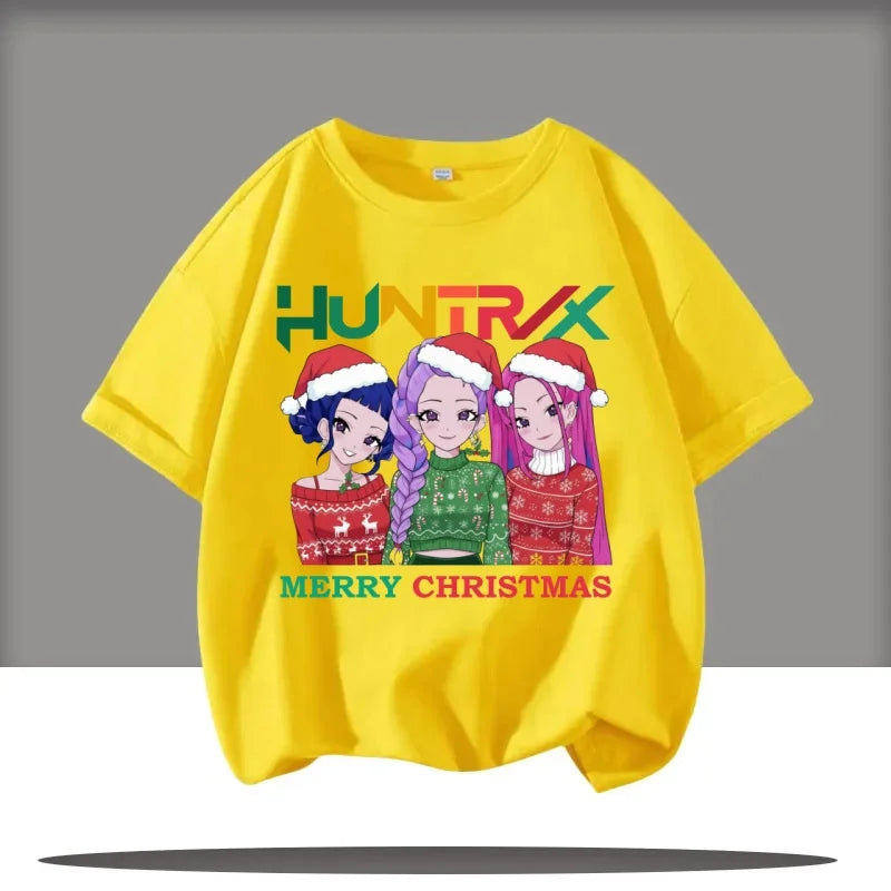 2025 New Hot KPop Demon Hunters Child Short Sleeve T-shirt Anime Character Print Tees Boys Girls Casual Tops Birthday Gift