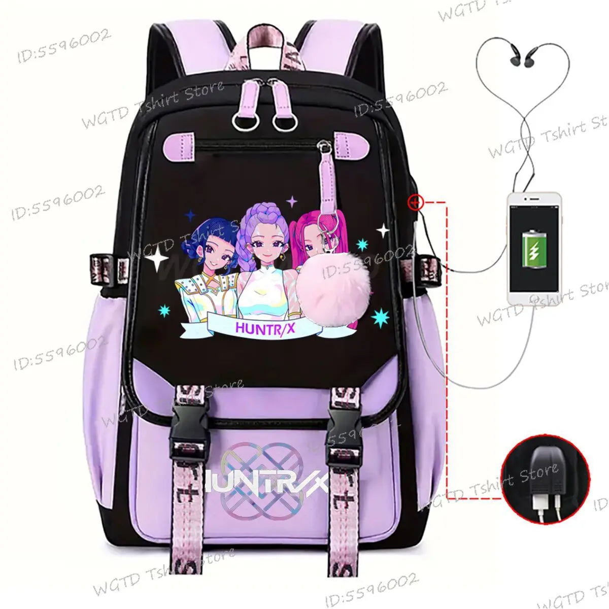 K-pop Demon Hunters Fashion Backpack for Girls Boys Anime Cartoon Large Capacity Schoolbag Children Multi-function Shoulder Bag