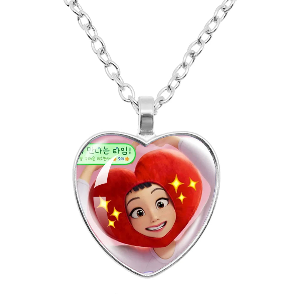 Rumi Zoey Mira Heart Glass Pendant Necklaces KPop Demon Hunters sajaboy Charm Necklace Fans Jewelry Accessories Cosplay Gift
