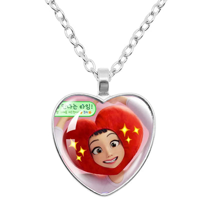 Rumi Zoey Mira Heart Glass Pendant Necklaces KPop Demon Hunters sajaboy Charm Necklace Fans Jewelry Accessories Cosplay Gift