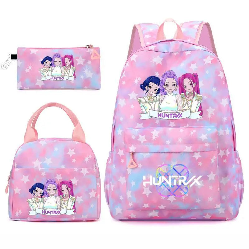 3pcs K-pop Demon Hunters Backpacks Cartoon Anime Schoolbag with A Lunch Bag Waterproof Kids Knapsacks Gifts for Student Rucksack