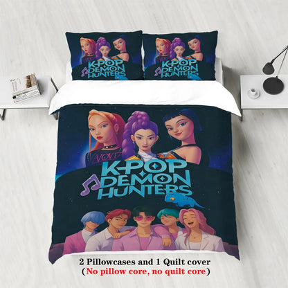 K-Pop Demon Hunters Themed Bedding Set Colorful Print Polyester Student Dormitory Bed Sheet Duvet Cover Kid Gift Home Textile