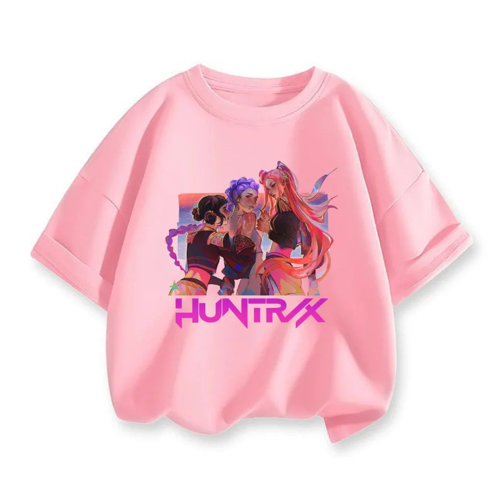 2025 New Hot KPop Demon Hunters Child Short Sleeve T-shirt Anime Character Print Tees Boys Girls Casual Tops Birthday Gift