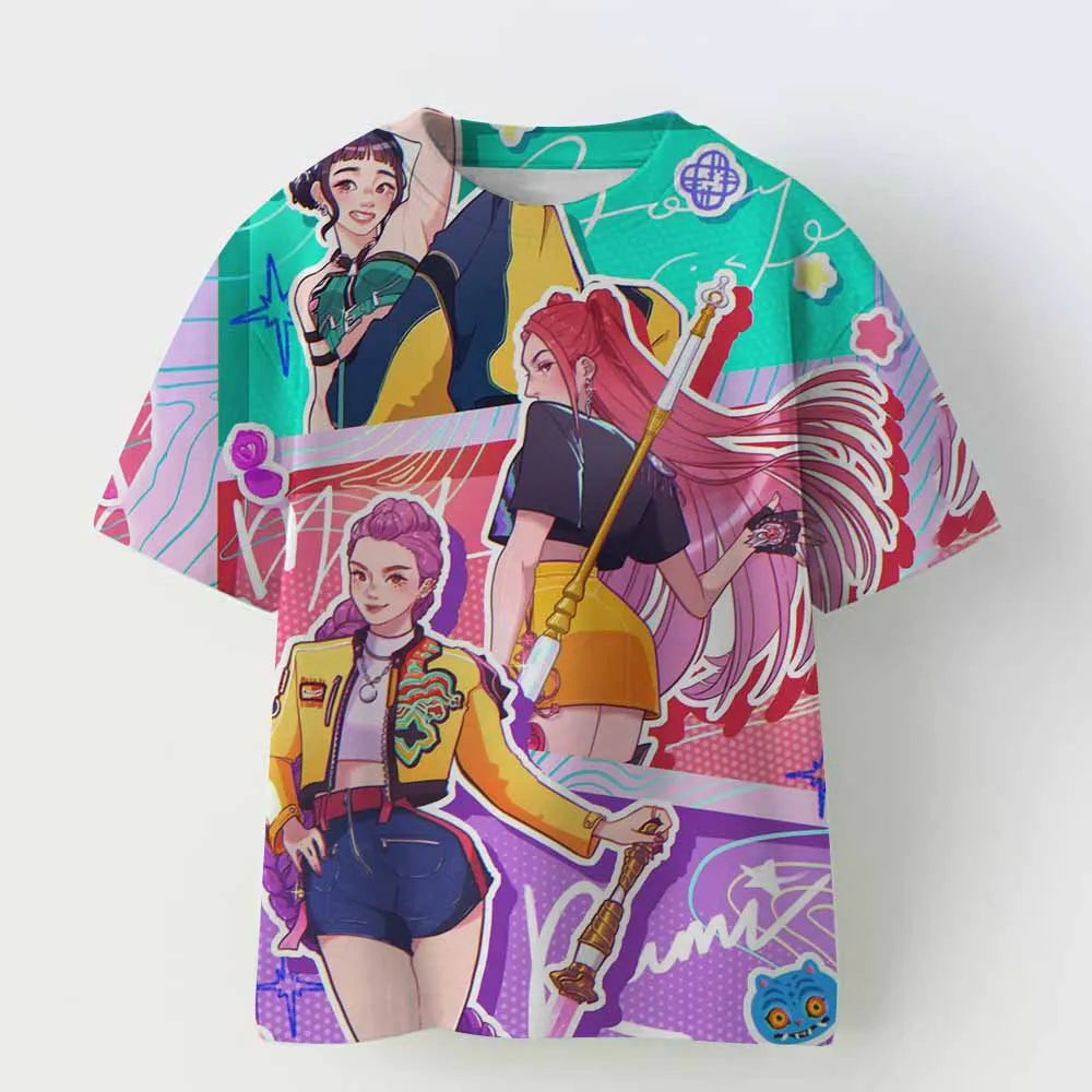 Kpop Demon Hunters Children's Clothing Short Sleeve T-shirt Kpop Demon Hunters Tiger Harajuku Tshirt for Boys Girls Gift