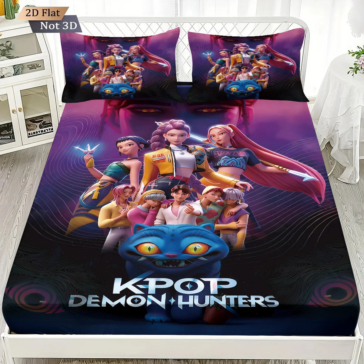 3pcs K-Pop Demon Hunters Print coreless fitted sheet Set Multiple Size Bedrooms Dormitory Bedcover Decoration Machine Washable
