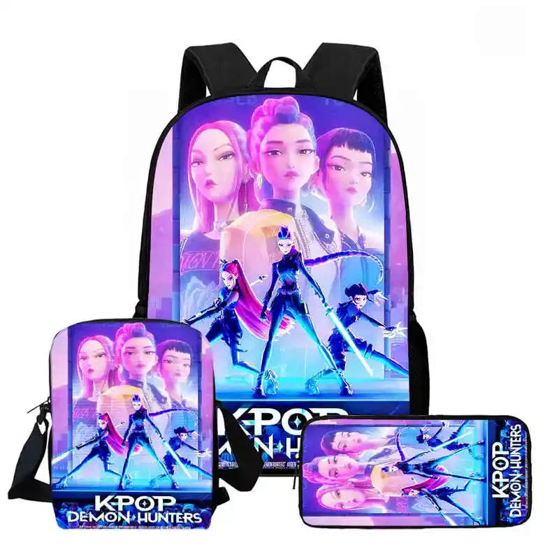 Disney Cartoon  KPop Demon Hunters Child School Backpack With Shoulder Bag Pencil Bag For Kindergarten,Light Weight Child Bags