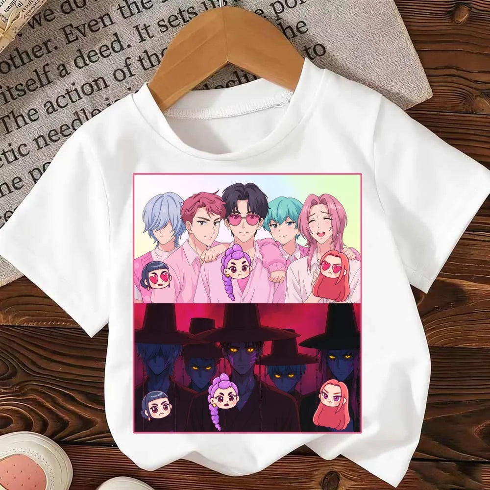 Fashion Casual Kids T-shirt KPop Demon Hunters Cotton Tshirt Clothes Cool Girls Tee Top Funny Gift for Fans