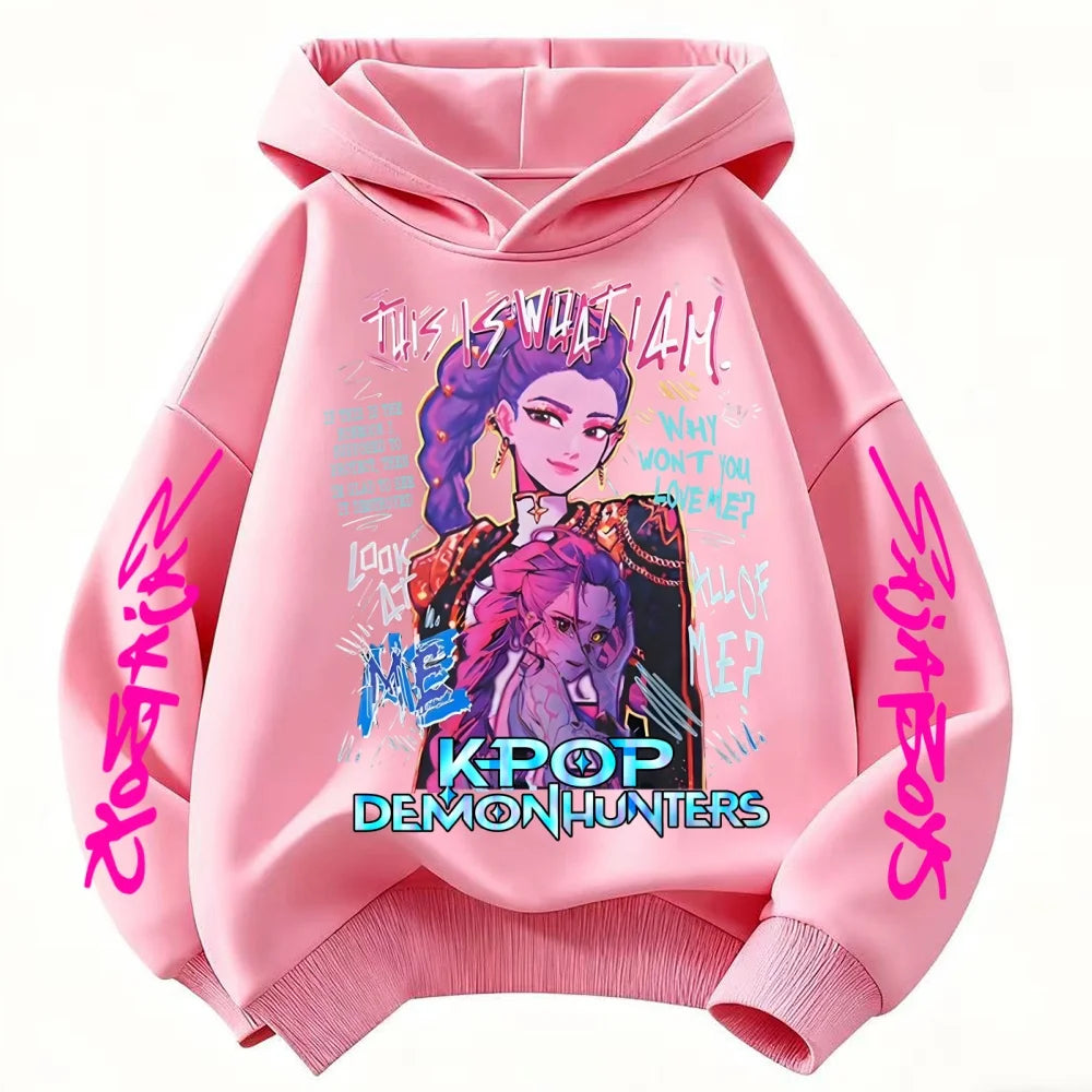Boys Fashion Casual Tops Casual Black Clothing New Saja Boys Derpy KPop Demon Hunter Cartoon Boy Hooded Sweatshirt Warm Wave