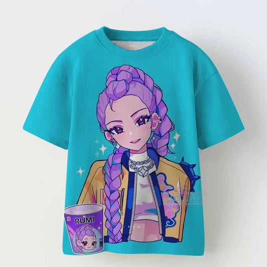 Kids T-shirt KPop Demon Hunters Print Fashion Casual Tops 2025 Movie Crew Neck Cartoon Girls Boys Tee Casual Baby Girl Clothes