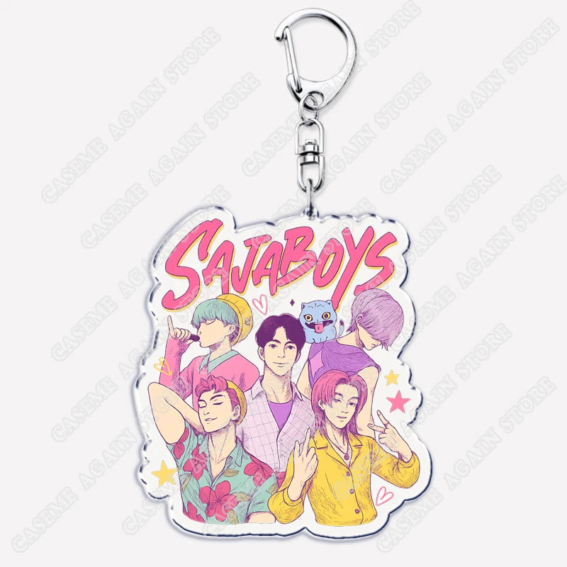 Cute Kpop Band Demon Hunters Huntrix Saja Boys Keychains for Accessories Jewelry Rumi Zoey Jinu Derpy Tiger Keyrings Fans Gifts