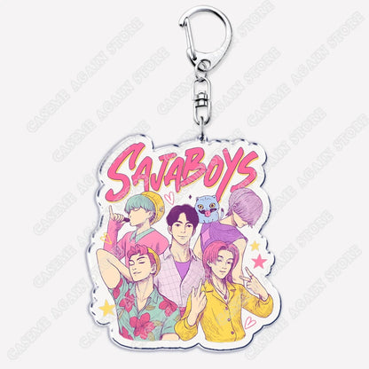 Cute Kpop Band Demon Hunters Huntrix Saja Boys Keychains for Accessories Jewelry Rumi Zoey Jinu Derpy Tiger Keyrings Fans Gifts