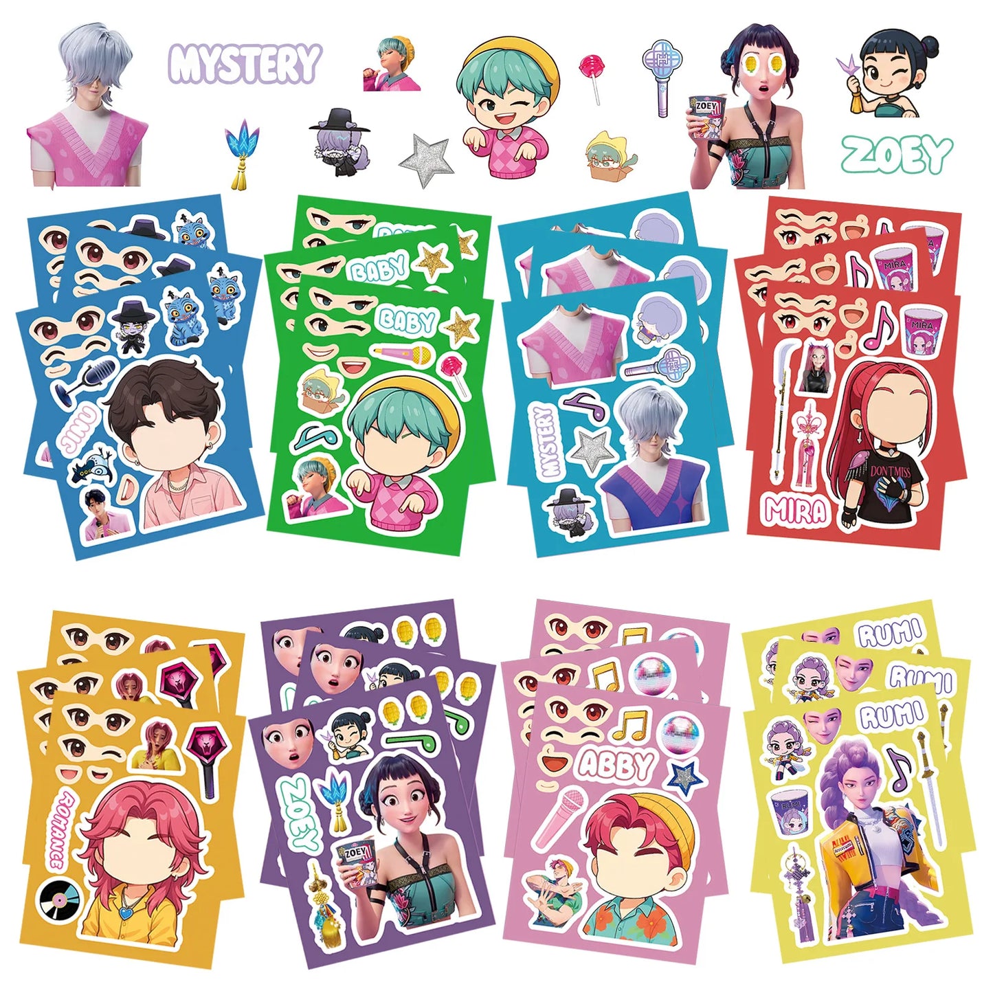 8 Sheets Cute KPop Demon Hunters Stickers Make A Face Puzzle Stickers Make Your Own DIY Game Jigsaw Education Toys