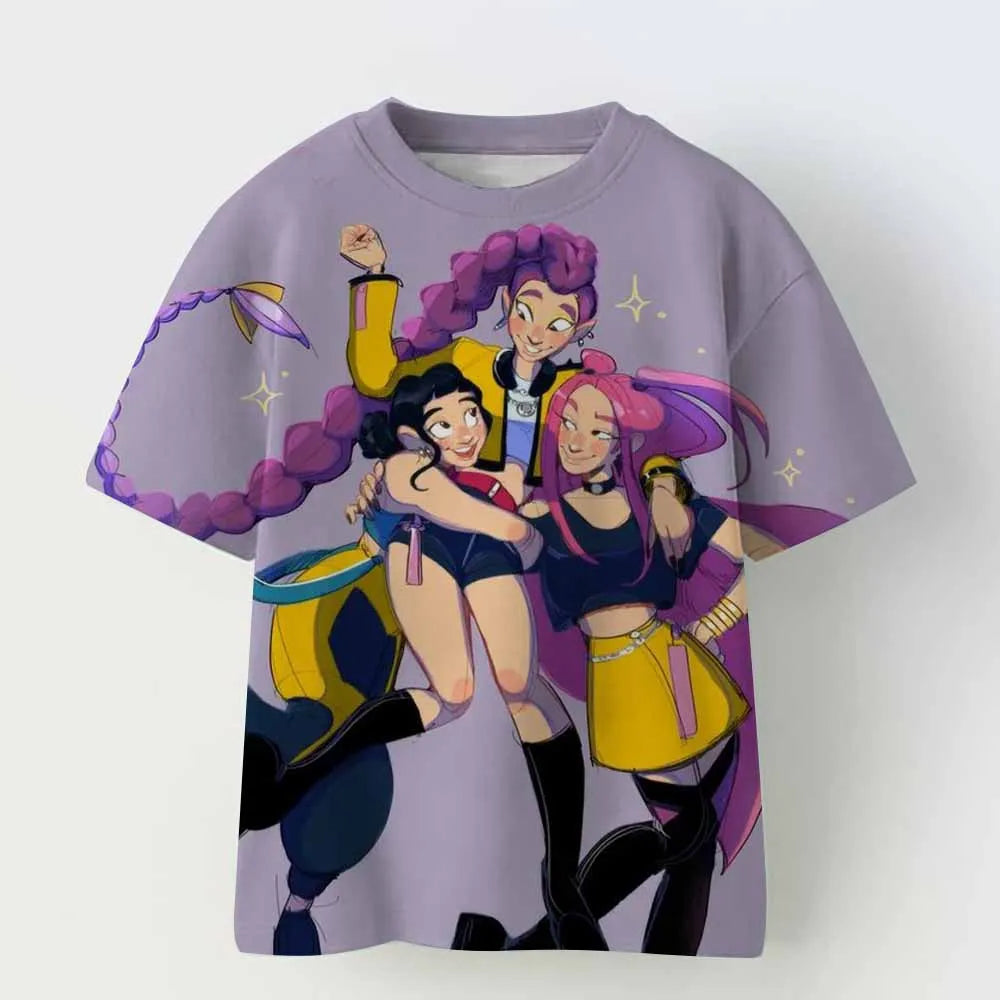 Kpop Demon Hunters Kid Adult Shirt Halloween 3D Mesh Comfortable Sports T-shirt Men's And Women's Extra Large Couple Dress