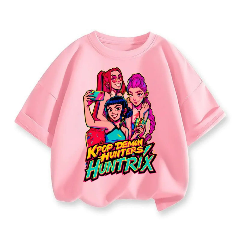 2025 New Hot KPop Demon Hunters Child Short Sleeve T-shirt Anime Character Print Tees Boys Girls Casual Tops Birthday Gift
