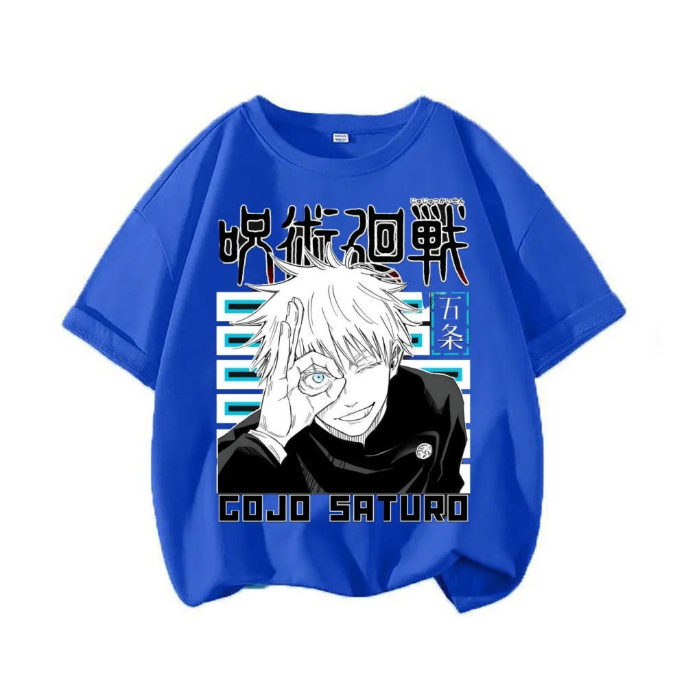 Anime Spell Returns War Printed Top Children's Harajuku Anime Short Sleeve Oversized T-shirt Summer Fashion Round Neck Unisex T-