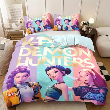KPop D-Demon Hunters EU Single Halloween Costume Bedding Set - 2-3 Piece Comforter Quilt Duvet Cover Pillow Case Sets